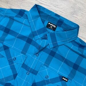 NRS Guide Wear Shirt Mens M Blue Plaid UPF 50 Short Sleeve Snap Button Pockets
